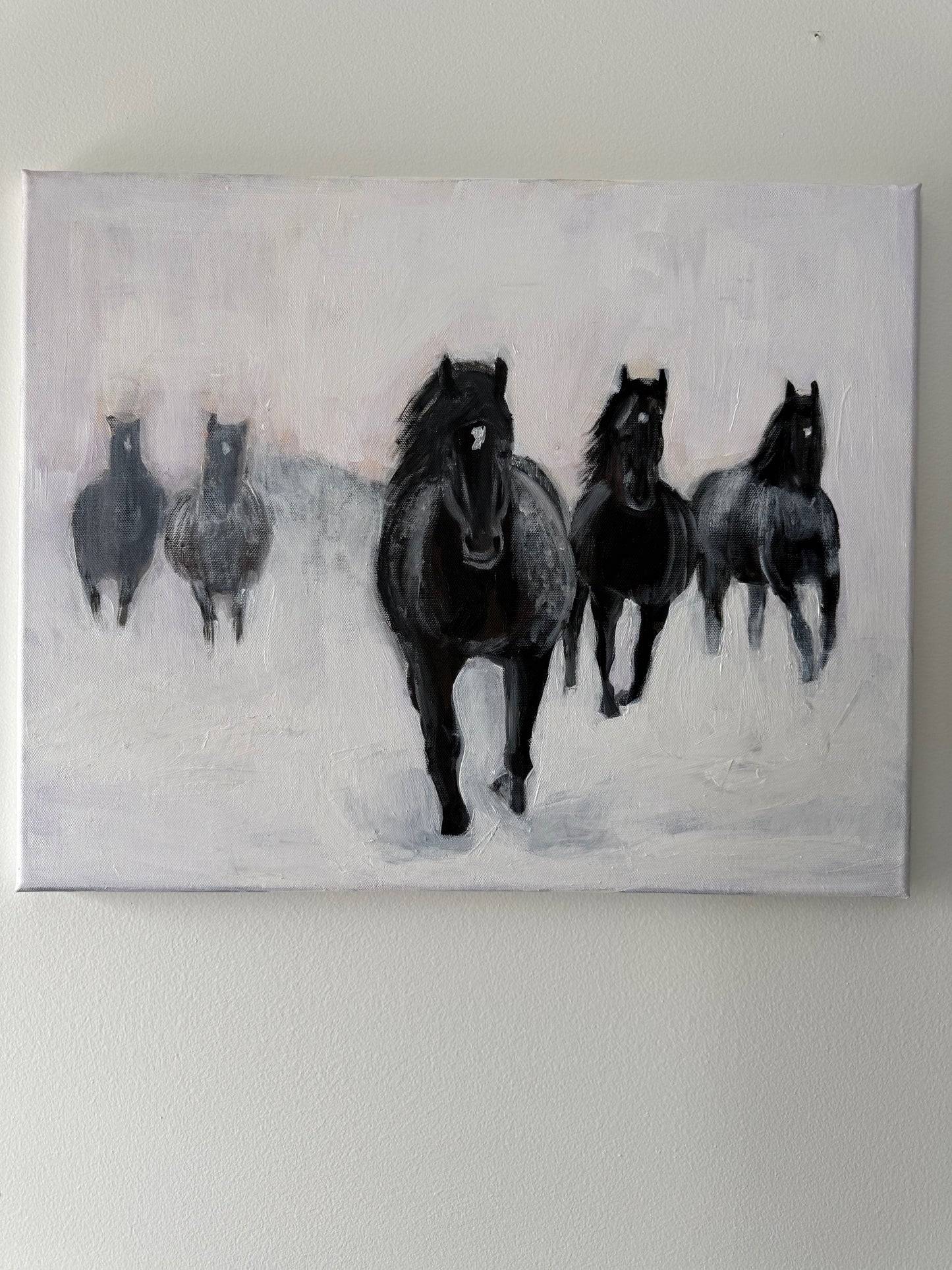 Black Horses in Winter- Hand-made Acrylic painted gallery-wrapped canvas