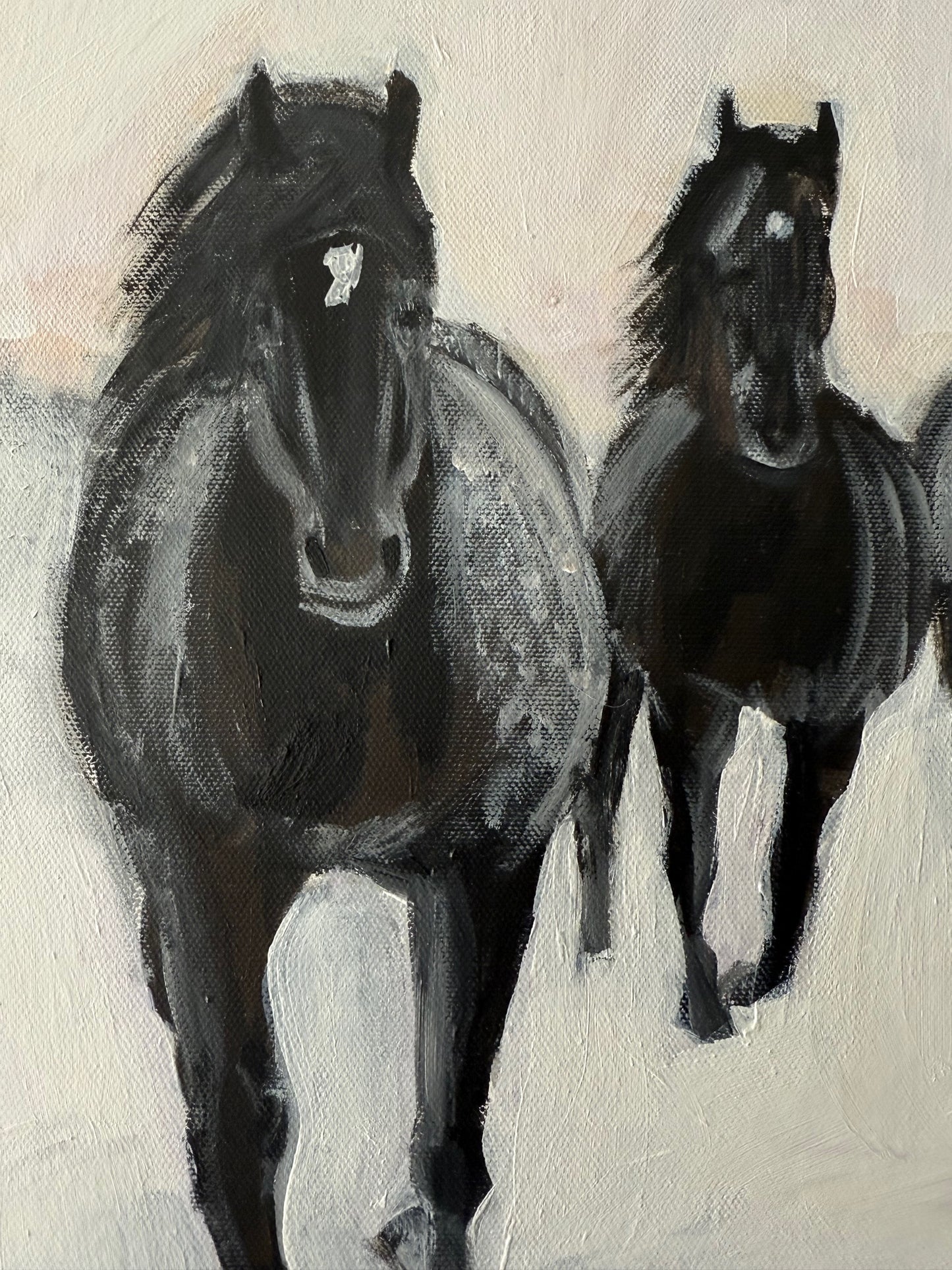 Black Horses in Winter- Hand-made Acrylic painted gallery-wrapped canvas