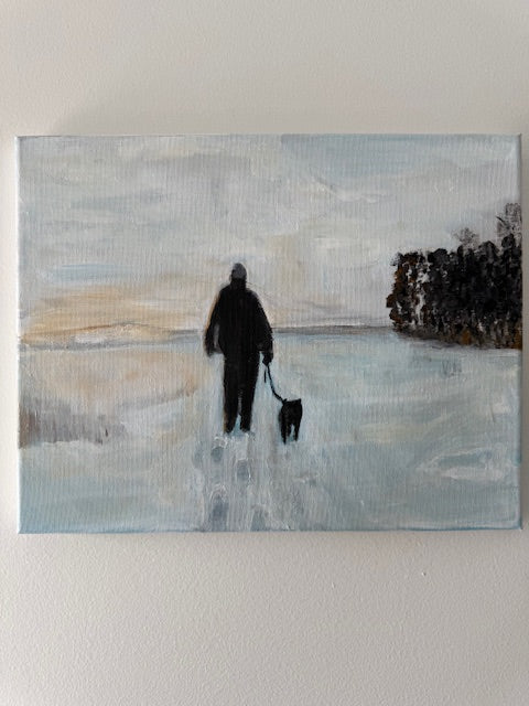Man Walking Dog- Hand-painted canvas