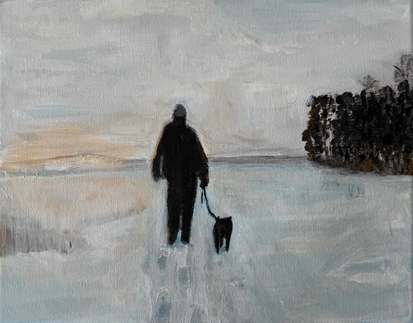Man Walking Dog- Hand-painted canvas