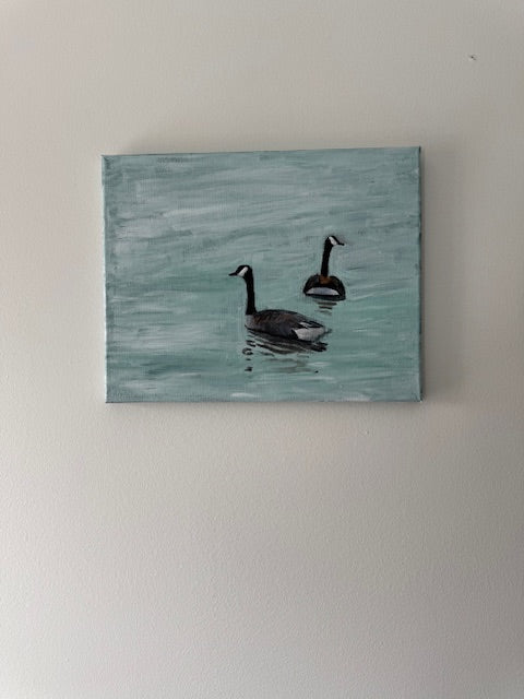 Canada Geese Swimming on Water- Hand-painted canvas