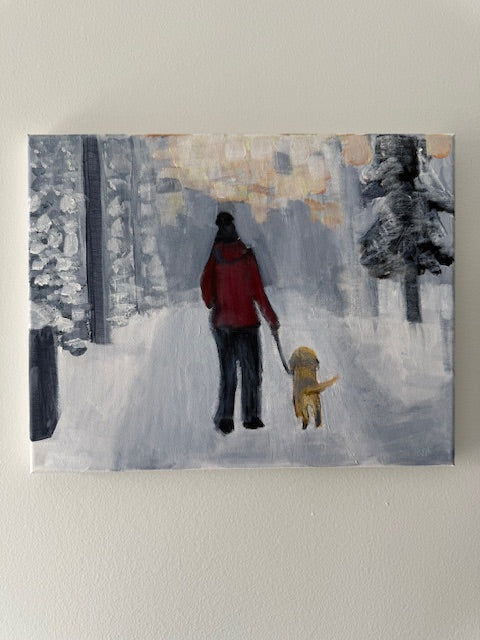 Woman Walking Dog- Hand-painted canvas