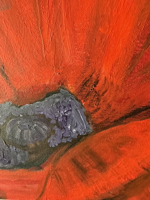 Red Poppies with pods- Hand-painted canvas