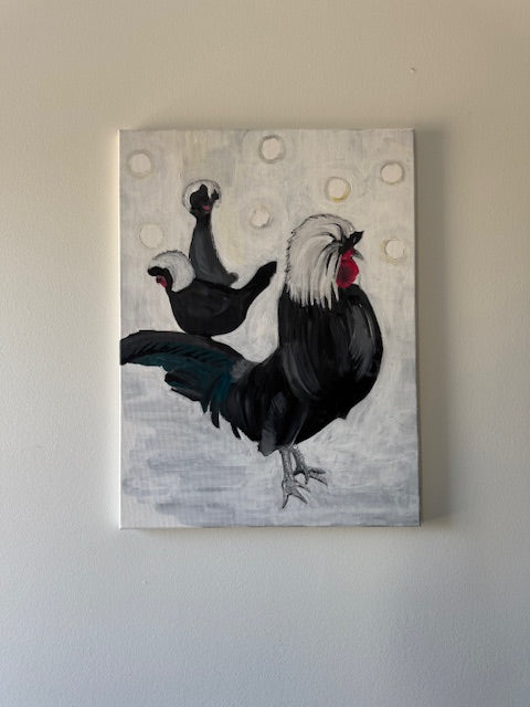 Fancy Chicken Party- Hand-made acrylic painting on canvas