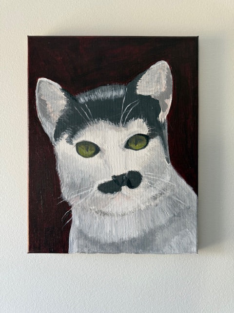 Moustache Cat- Hand-painted original on canvas