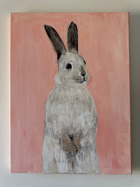 Hare on a Pink Background- Hand-painted original on canvas