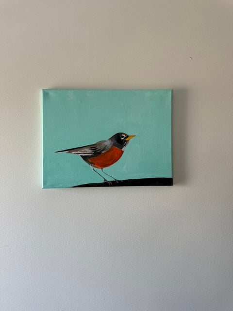Robin on Robins Egg Blue 2- Hand-painted original on canvas