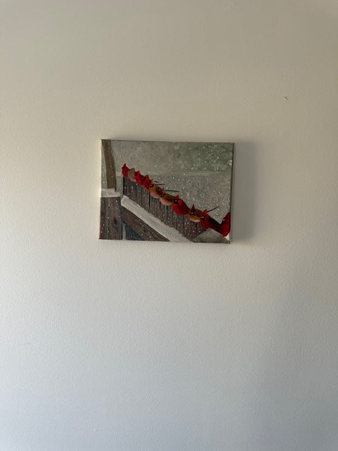 Ten Red Cardinals- Hand-painted original oil on canvas