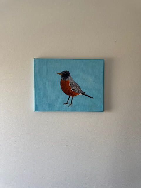 Robin on Robins Egg Blue 2- Hand-painted oil original on canvas