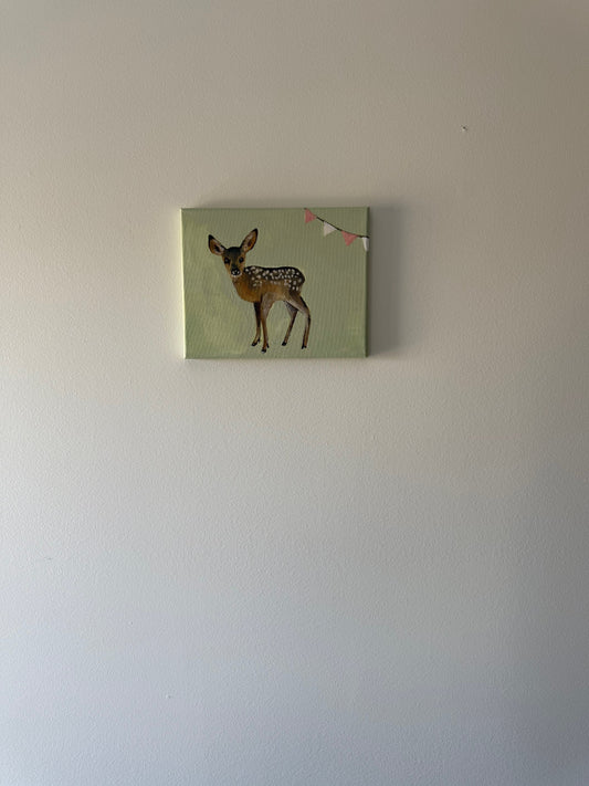 Party Fawn at a picnic- Hand-painted original on canvas