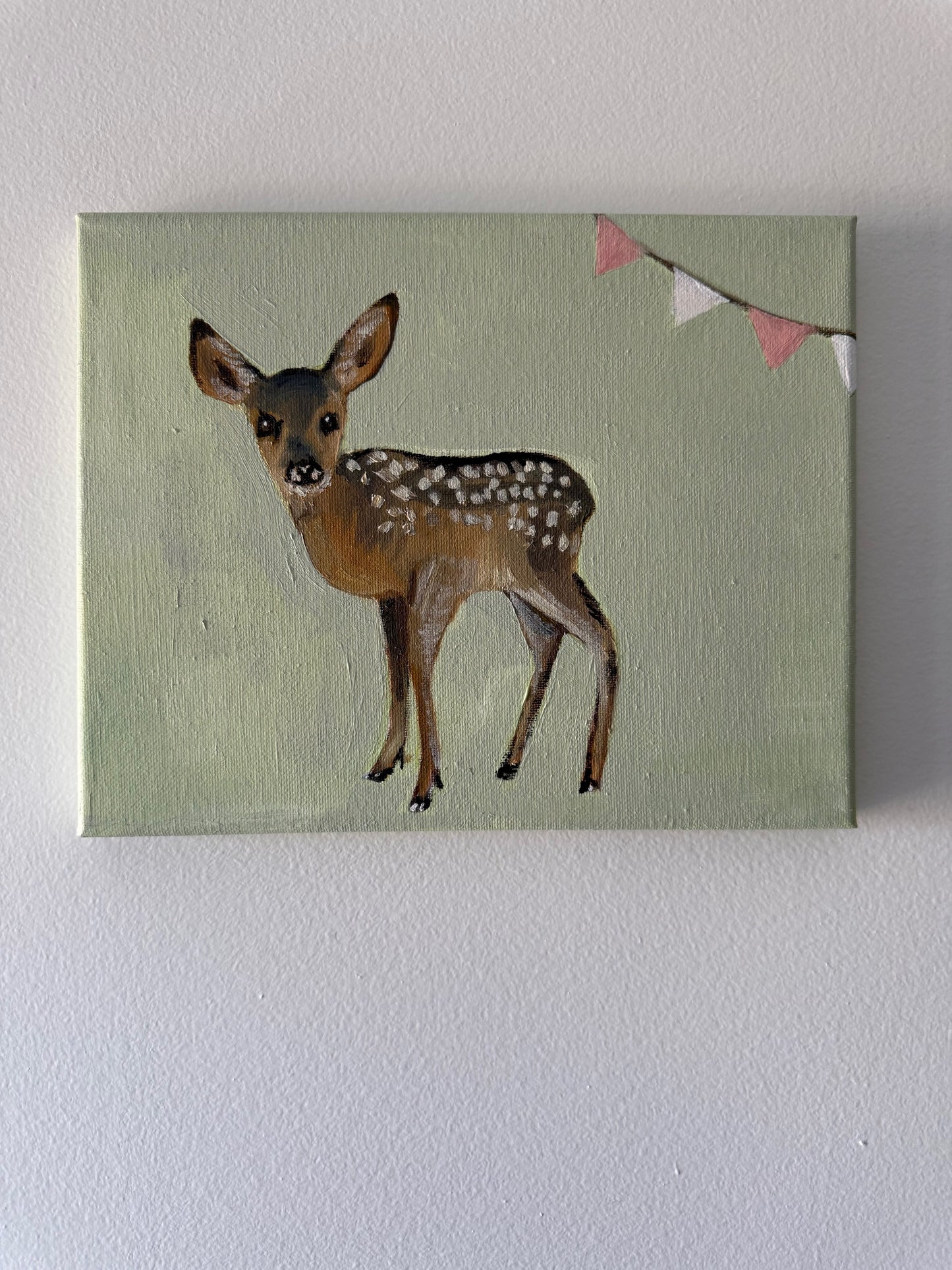Party Fawn at a picnic- Hand-painted original on canvas