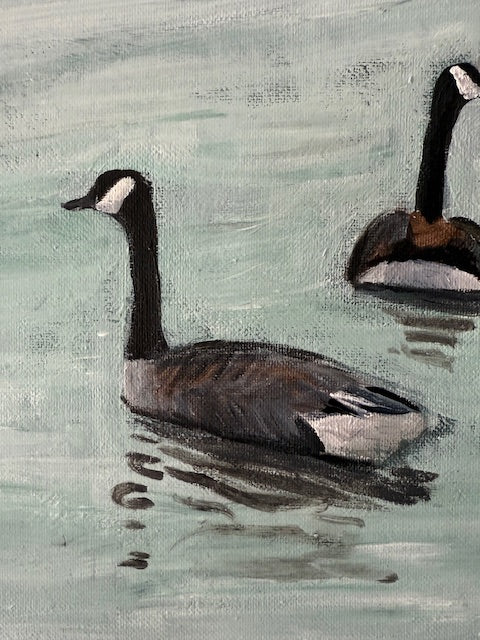 Canada Geese Swimming on Water- Hand-painted canvas