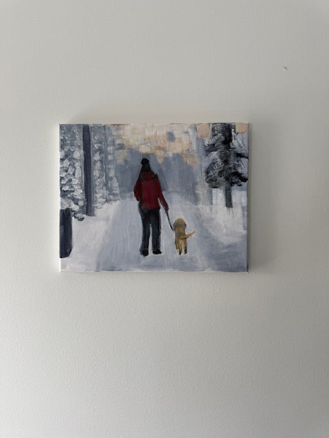 Woman Walking Dog- Hand-painted canvas
