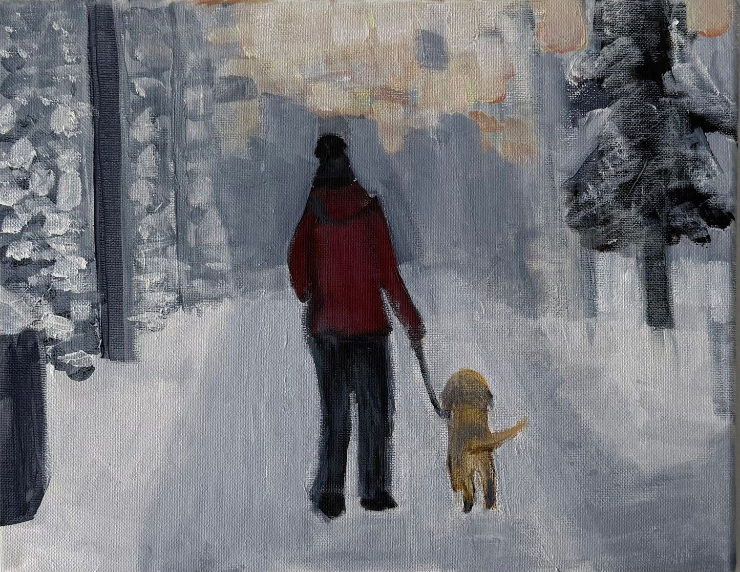 Woman Walking Dog- Hand-painted canvas
