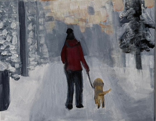 Woman Walking Dog- Hand-painted canvas