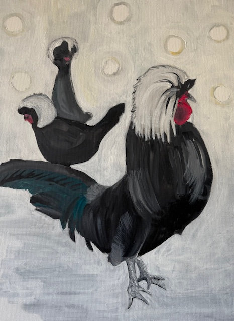 Fancy Chicken Party- Hand-made acrylic painting on canvas