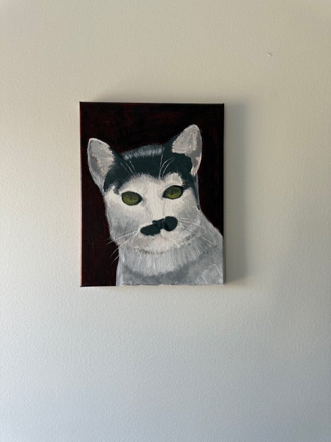 Moustache Cat- Hand-painted original on canvas