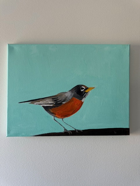 Robin on Robins Egg Blue 2- Hand-painted original on canvas