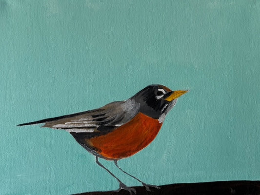 Robin on Robins Egg Blue 2- Hand-painted original on canvas