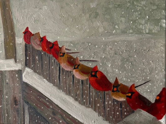 Ten Red Cardinals- Hand-painted original oil on canvas