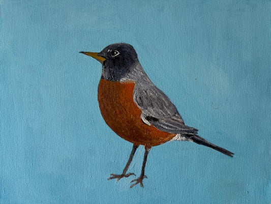 Robin on Robins Egg Blue 2- Hand-painted oil original on canvas