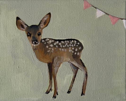 Party Fawn at a picnic- Hand-painted original on canvas