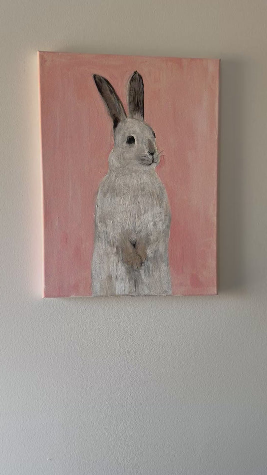 Hare on a Pink Background- Hand-painted original on canvas